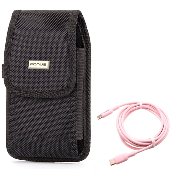 USB-C to Type-C Pink 10ft Long Cable w Rugged Case Belt Clip for Samsung Galaxy A73 5G,A53 5G,A33 5G,A13 5G,A03s Phones - PD Fast Charger Cord Power Wire, Holster Canvas Cover Pouch