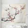 thumbnail image 1 of Floral Tapestry, Flowers Buds and Birds with Cherry Branches Style Art Painting Effect, Fabric Wall Hanging Decor for Bedroom Living Room Dorm, 5 Sizes, Pale Maroon Black, by Ambesonne, 1 of 1