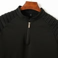 thumbnail image 4 of JTieacloth Button Classic T-Shirt Men's Slim Fit Zipper Shirt Casual Stretch Shoulder Pleated Zip Up Shirt Modern Stylish Long Sleeve Top For Men Black L, 4 of 5