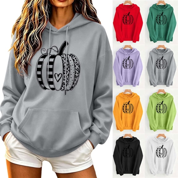 TKLPEHG Womans Thanksgiving Sweatshirts Fall Fashion Pumpkin Graphic Hoodies Long Sleeve Hooded Drawstring Casual Pullover with Pocket (Green,M)