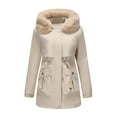thumbnail image 3 of Women's Parka Style Winter Coat, Mid-Length Quilted Lined Hooded Jacket, Plus Size Loose Fit Warm Outerwear, Knee-Length Cotton Parka for Cold Weather, Elegant Longline Winter Coat for Women Beige L, 3 of 8