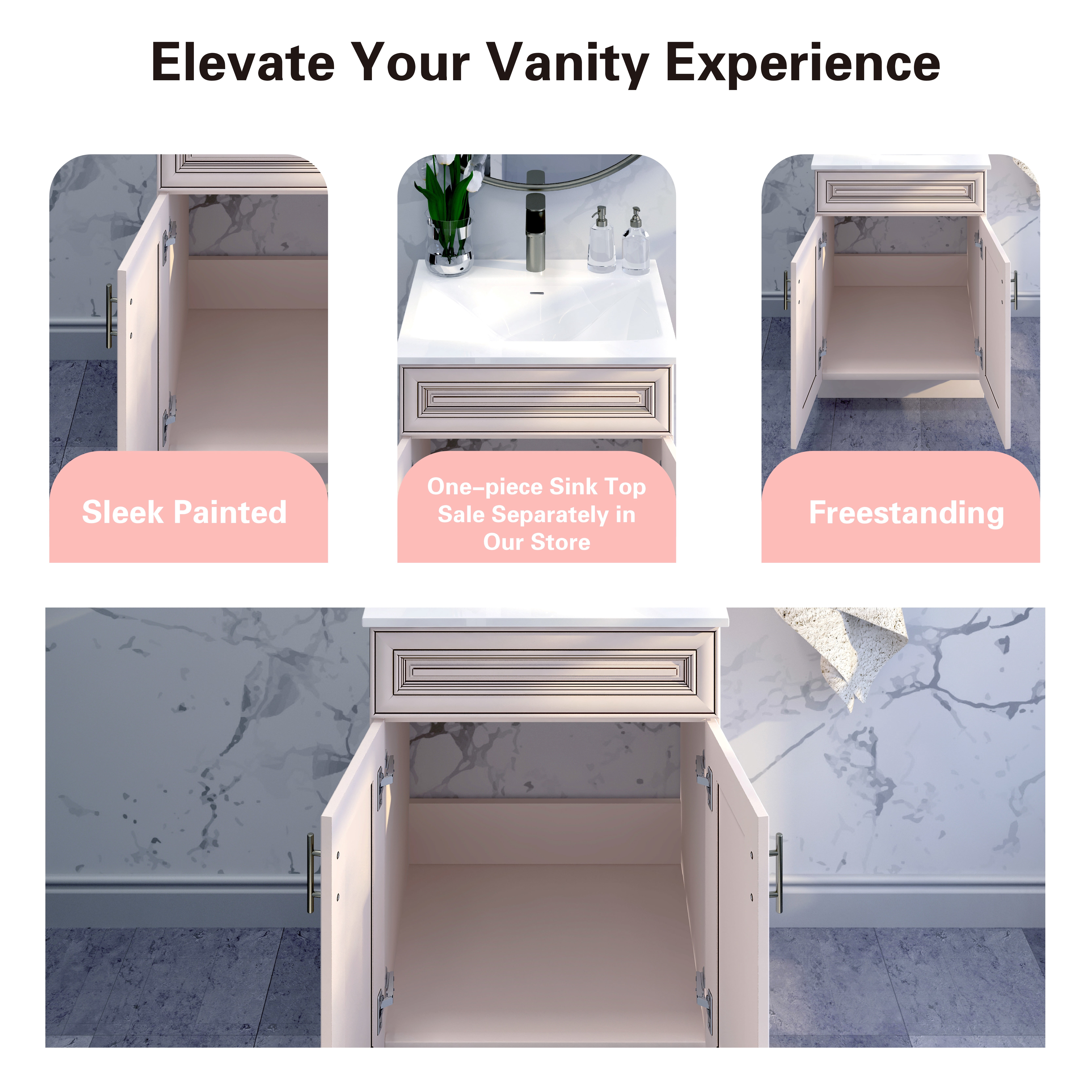 Sink Base Bathroom Vanity Ready-to-Assemble Bathroom Cabinet 30" Width Vanity Base in Antique White