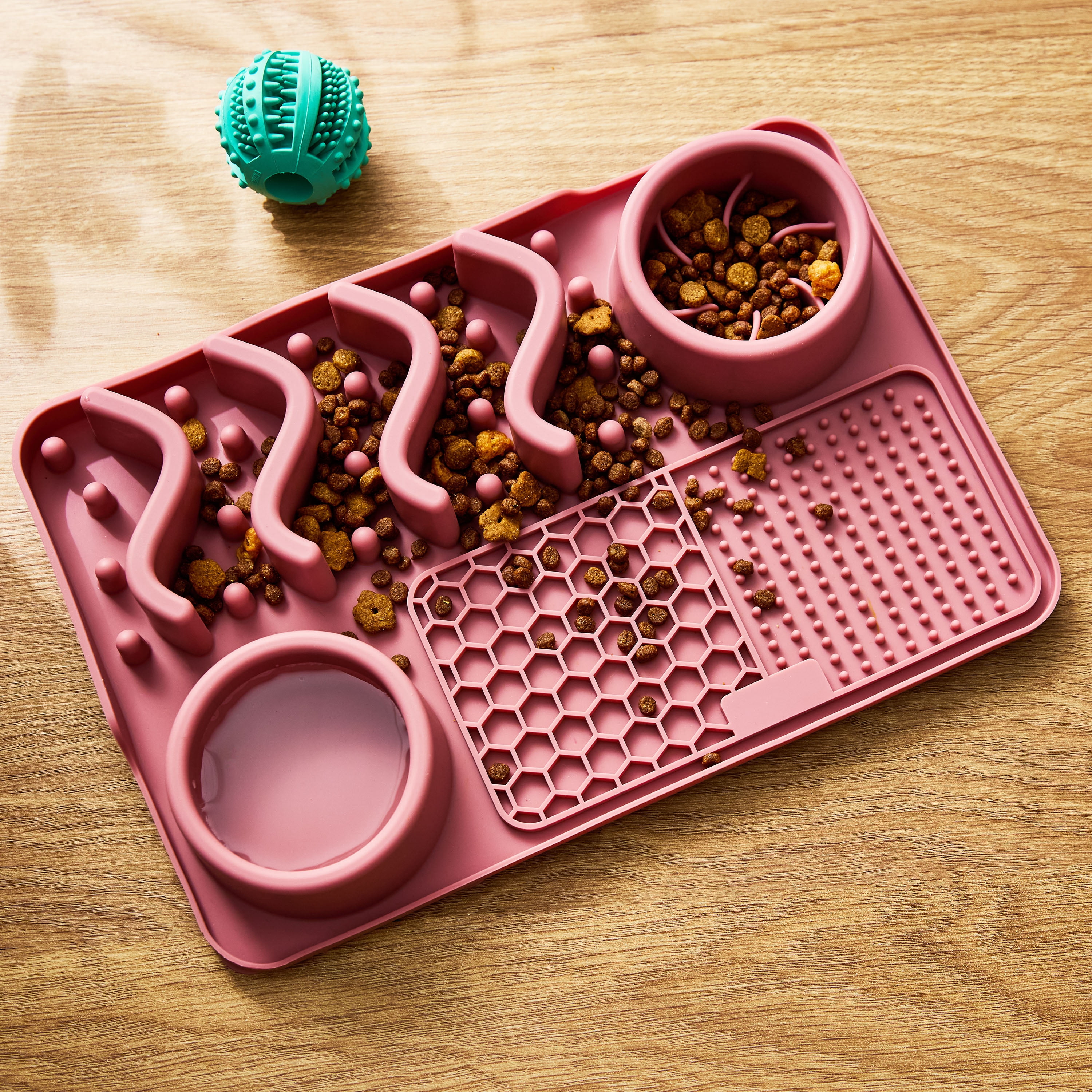 Vibrant Life Silicone Slow Feeder Compartment Pet Mat, Rose, 12" x 8"
