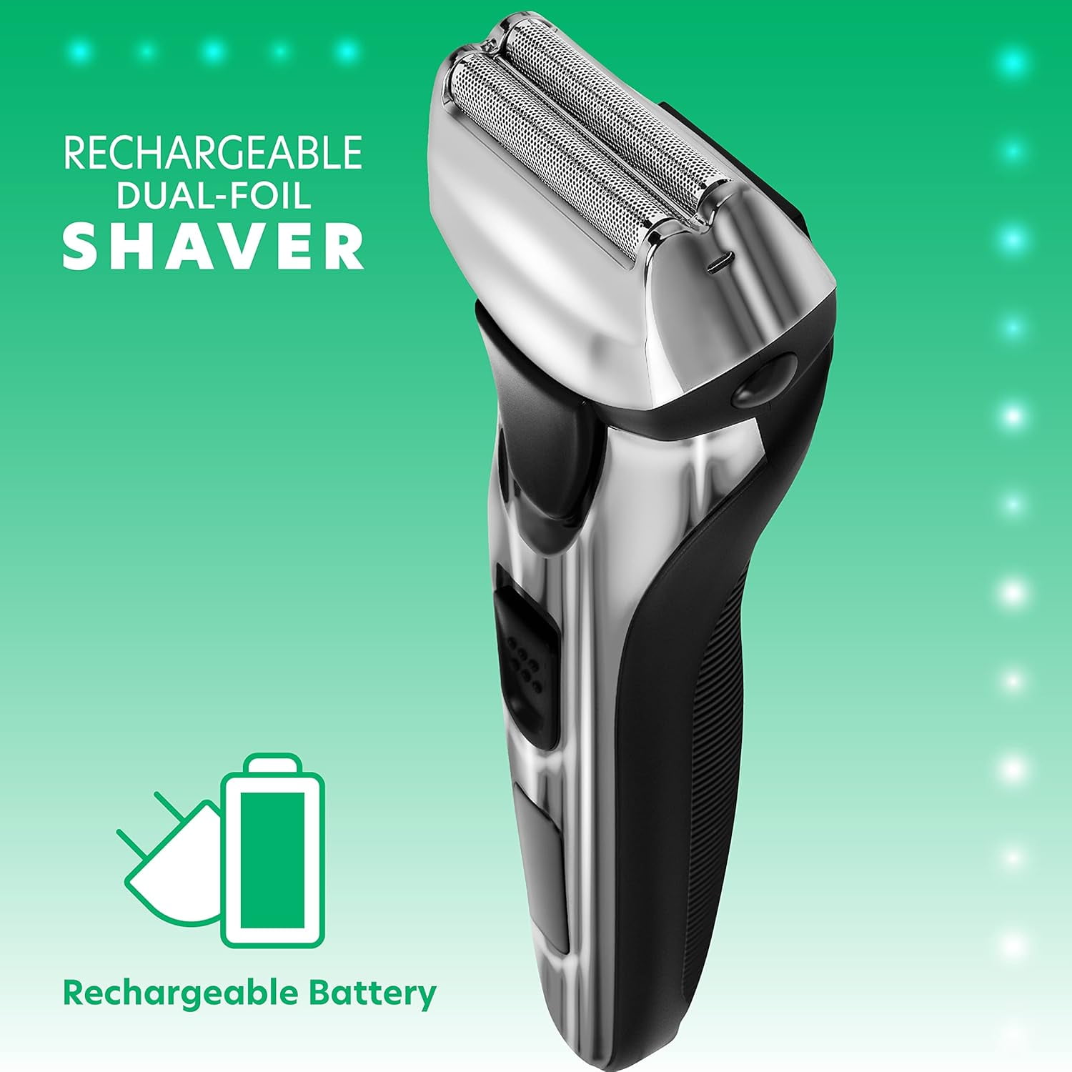 Chargeworx Groom Essentials Dual-Foil Electric Shaver, Cordless Electric Razor with Pop-Up Beard and Mustache Trimmer, Black