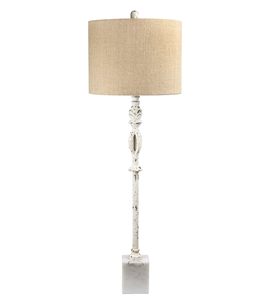 White Marble Base Burlap Shade, Antique White Buffet Table Lamps