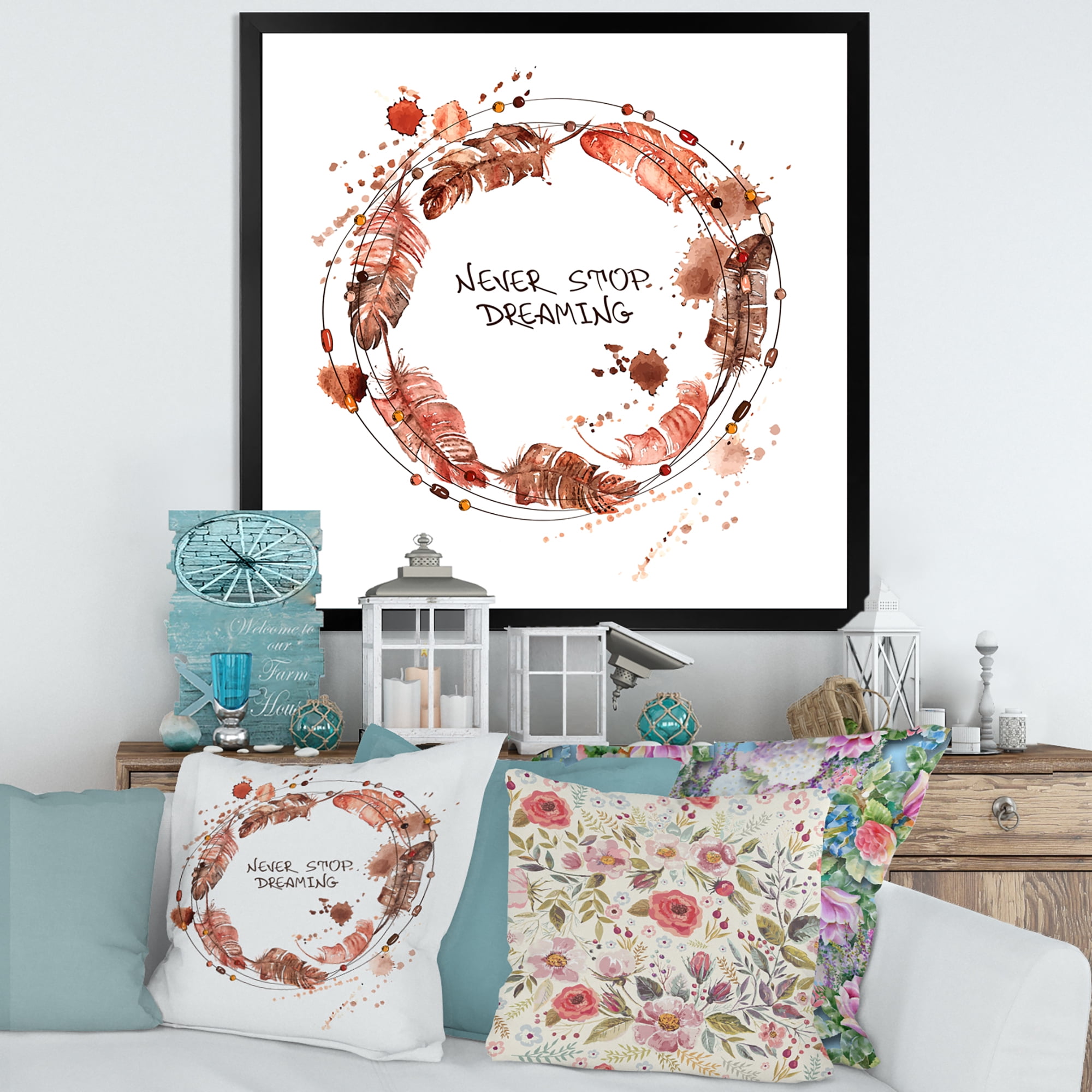 Designart 'Impression Of Bird Feathers Wreath' Traditional Framed Art Print