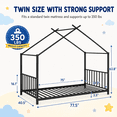 thumbnail image 2 of SESSLIFE Twin House Bed Frame Black, Twin Floor Bed with Roof Frame, Montessori Style Metal Platform Bed with 18 Slats, No Box Spring Needed, 350 lb Support, 2 of 8