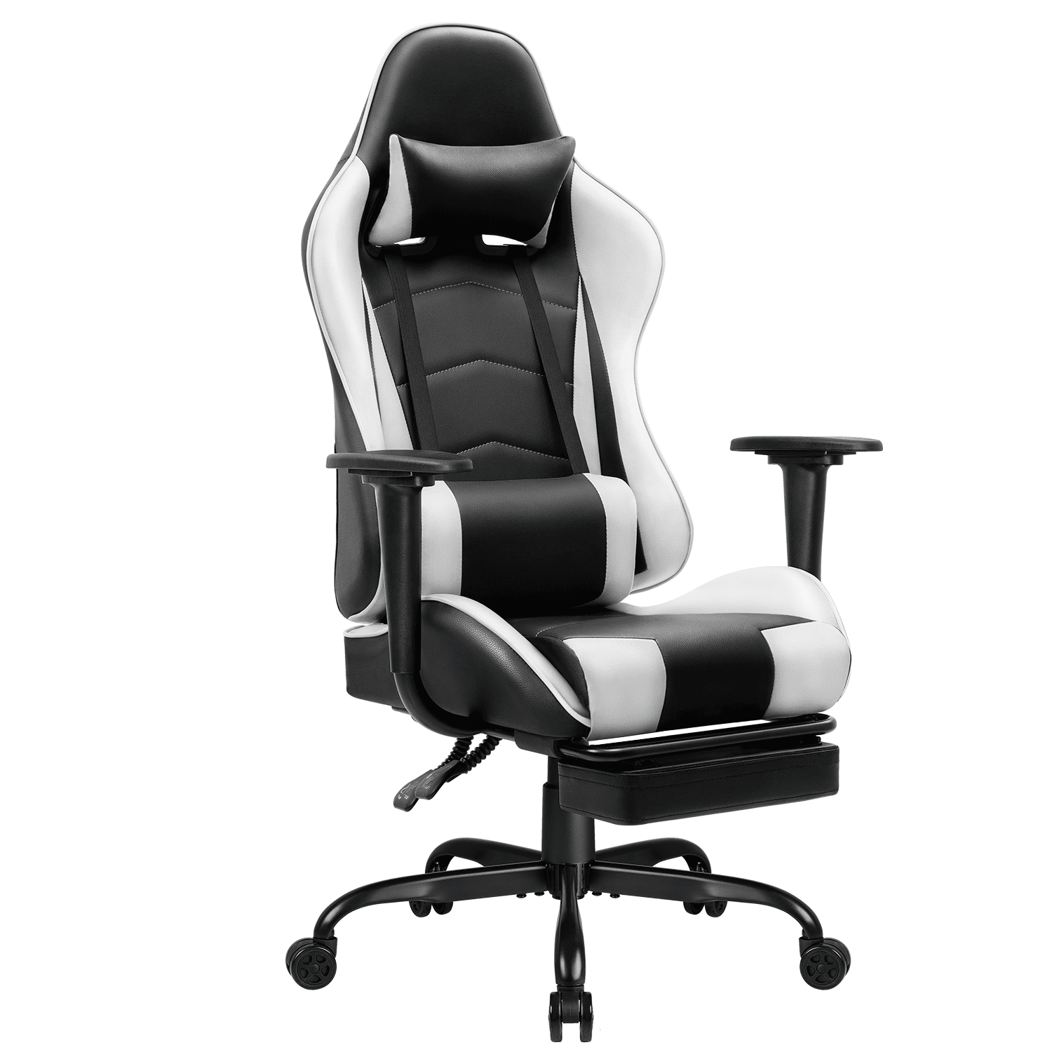 Executive Racing Style PU Gaming Chair High Back Recliner Office White and Black 
