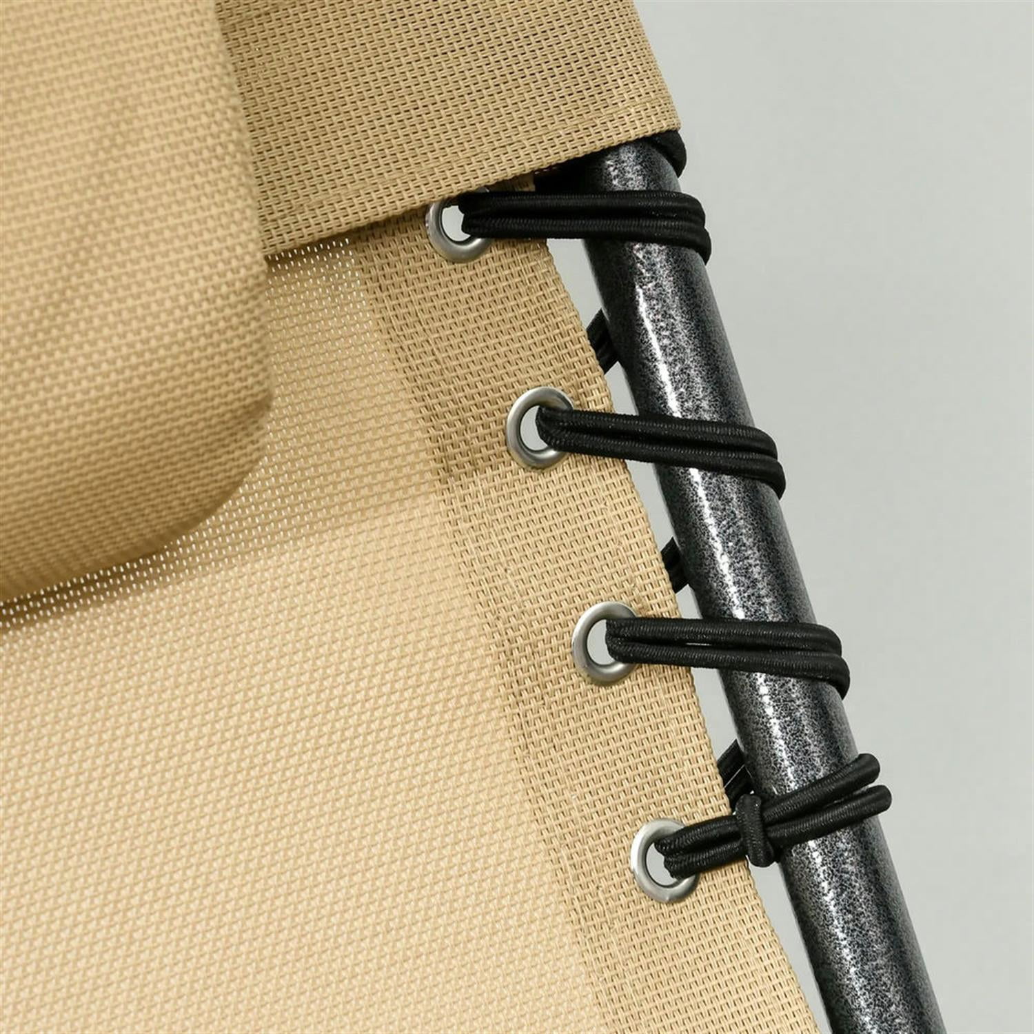 Demi Bonn Outdoor Folding Chaise Lounger with 5-Position Reclining, Built-in Reading Grommet, Side Storage, Pillow Relaxation for Sunbathing, Beige