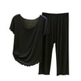 thumbnail image 2 of SwiftWear Women's Summer Modal&Cotton Pajamas Set Loose-Fit Short Sleeve 7-Inch Pants Pajama Set | Wearable Outdoor Sleepwear | Breathable Lightweight Home & Casual Outfit, 2 of 5