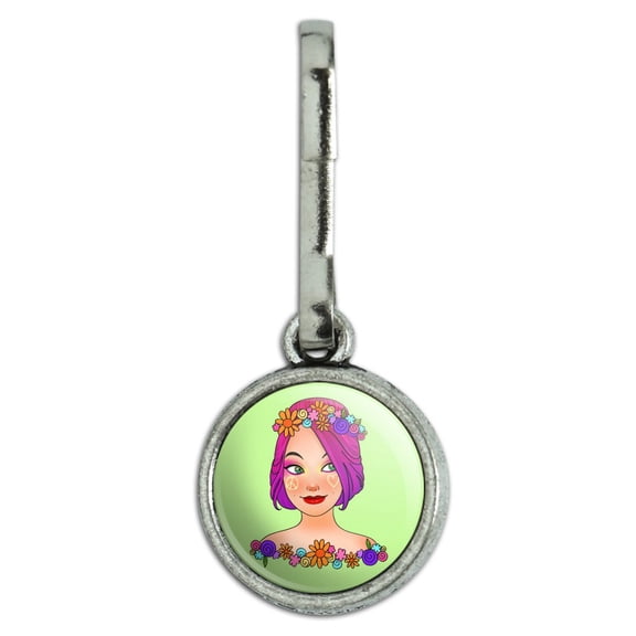 Classy Modern Day Hippie Flower Child Antiqued Charm Clothes Purse Suitcase Backpack Zipper Pull Aid