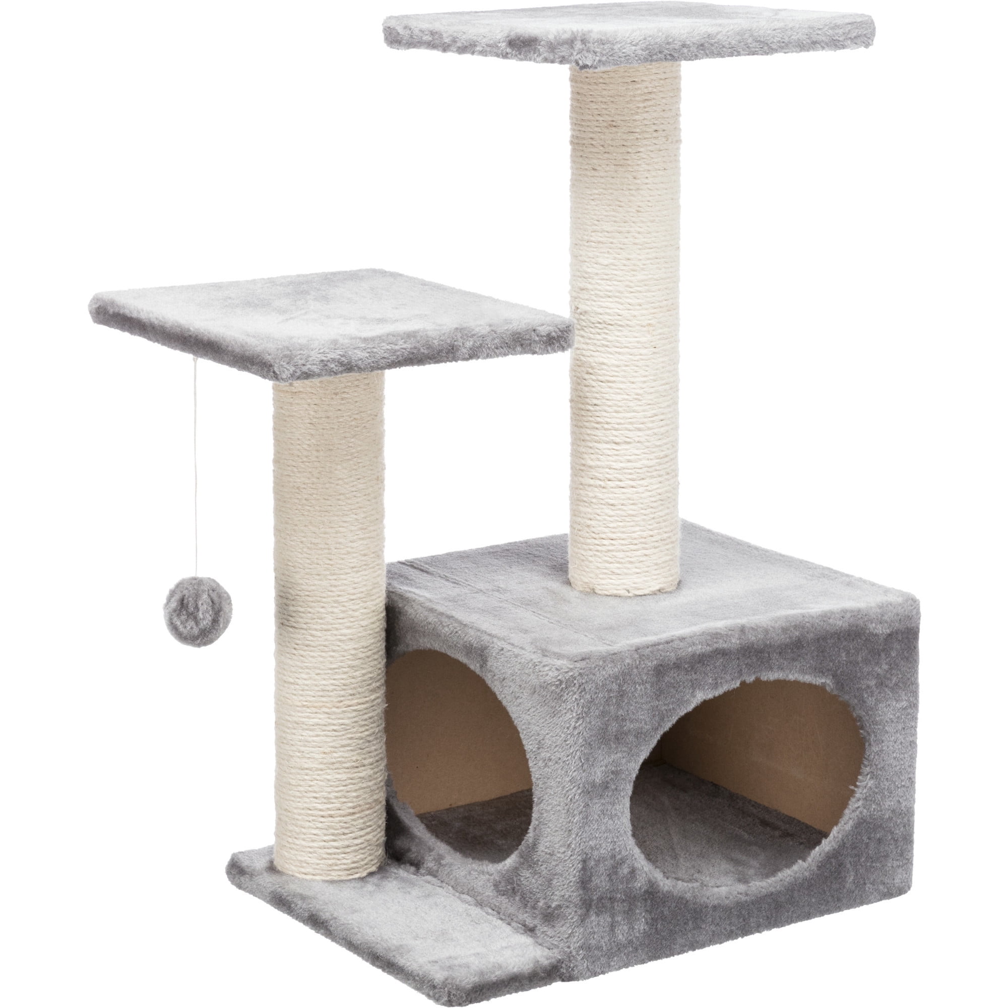 TRIXIE Valencia Plush & Sisal 3-Level 28" Cat Tree with Scratching Posts & Condo, Gray