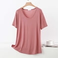 thumbnail image 2 of Plus Size Women's Solid Thin Crew Neck Short Sleeve Sleep T-Shirt, Soft Elastic Basic Layering Blouse, Casual All Season Daily Indoor Home Loungewear | TruHer,Rose Gold 3XL, 2 of 6