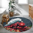 thumbnail image 3 of Round Rugs 3Ft, Red Trains Round Area Rug Washable Indoor Throw Carpet, Shabby Chic Cartoon Retro Flowers Artwork Small Non Slip Circle Rug for Bedroom Living Room Home Decor Aesthetic, 3 of 8