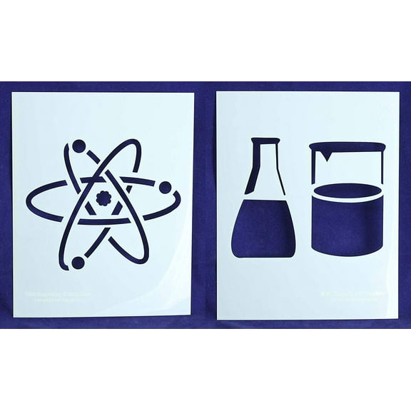 Beaker/Flask/Atom Science Stencils Mylar 2 Pieces of 14 Mil 8" X 10" - Painting /Crafts/ Templates