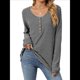 thumbnail image 2 of Camisetas de Rayas de Larga para Mujer, Camisetas Informales con Cuello en V y Botones para Otoño, Blusas Modernas. y Negro XXL, 2 of 9