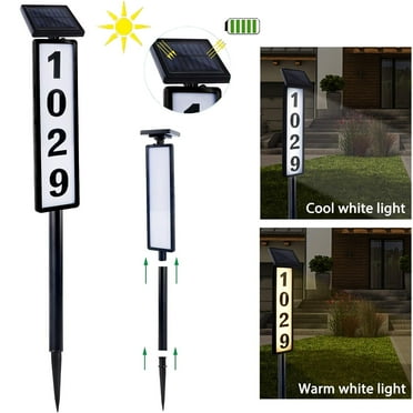 OhhGo Solar Address Sign, House Numbers for Outside Rechargeable LED Illuminated Lighted Address Signs with Waterproof Cover Mailbox Numbers Plaque for Street Yard Garden Driveway