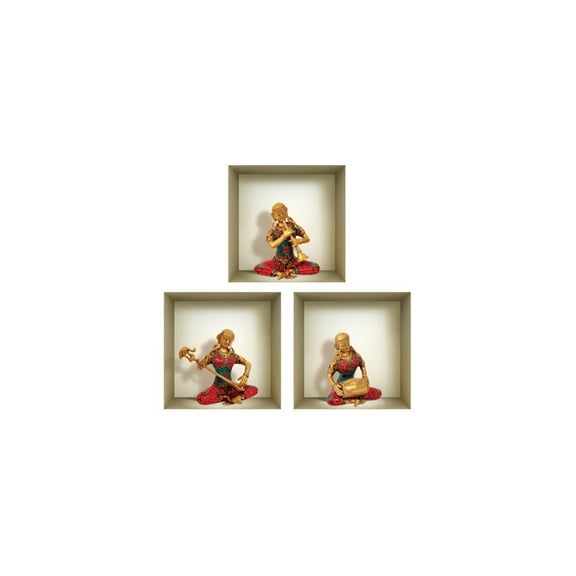 Mi Alma Red/Gold Instruments 3D Niche Wall Art Decals - Removable Vinyl 3pcs