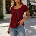 thumbnail image 5 of Iyufng Women's Square Neck Gathered Front Babydoll Short Sleeve Blouse Loose Flow Casual Summer Basic Top, 5 of 8