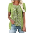 thumbnail image 2 of T-shirts for Women Plus Size Short Sleeve Square Collar Floral Printed Blouses Green M, 2 of 6
