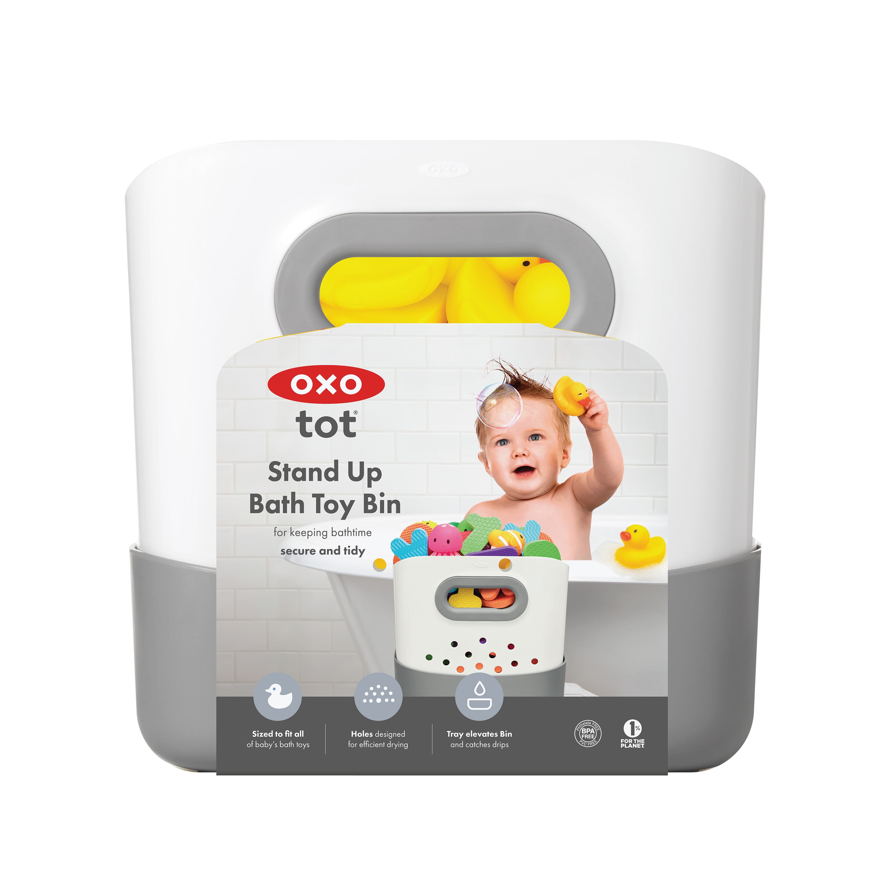 OXO Tot Stand Up Plastic Bath Toy Storage Bin, Gray