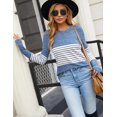 thumbnail image 4 of Women's Long Sleeve Round Neck Elbow Patched Color Block Stripe Shirt Tops, 4 of 7