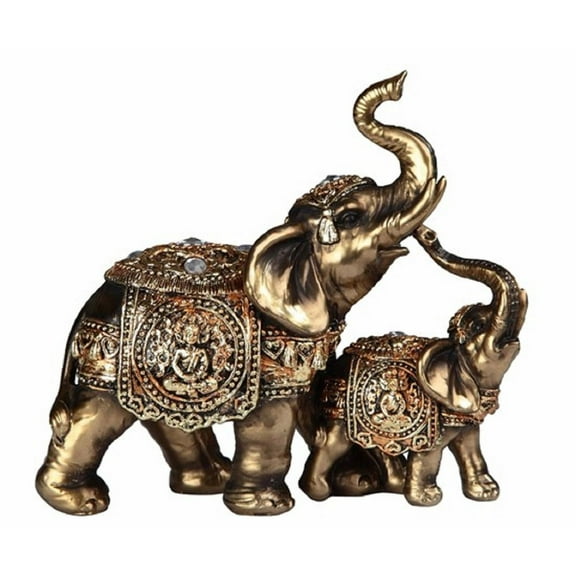 FC Design 6"W Gold Thai Elephan and Baby with Trunk Up Statue Feng Shui Decoration Religious Figurine