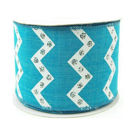 Chevron Glitters Canvas Ribbon, 2-1/2-inch, 10-yard, Turquoise