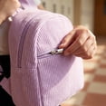 thumbnail image 4 of Mini Compact Backpack, Corduroy Fabric, Backpack Straps, Adjustable Straps, Gray Tone, Front Zipper Pocket, 12X8 In, Everyday Outings, 1 Pc, 4 of 5