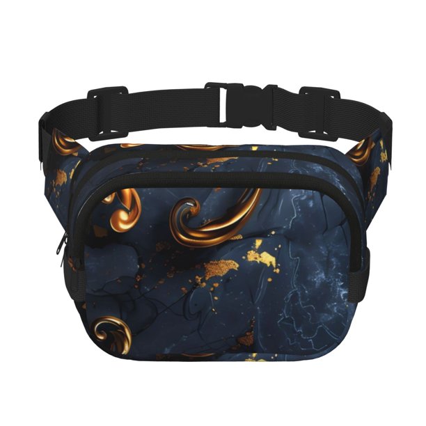 Fotbe Elegant Gold Scrollwork Cangurera Cuadrada con Estampado de Doble Capa, Bolsa de Cintura Ajustable Mini para Hombres y Mujeres