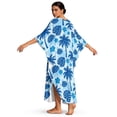 thumbnail image 2 of Xoenoiee Blue Monstera Palm Tree Print Moo-Moos for Women, Plumeria Flower Design Kaftan Dresses Caftan Cover-Up V-Neck High-Slit Beach Pool Party Coverups Muumuu Dress Beachwear, 2 of 7