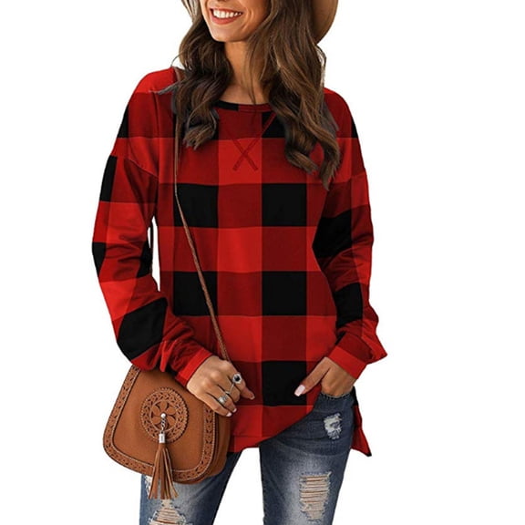 Jersey femenino a cuadros de manga larga para mujer sudadera con capucha deportiva con abertura en la parte inferior informal para niña, rojo, 3XL seitruly AP003845-18