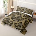 thumbnail image 3 of jejeloiu Spooky Skull Bed Spread Queen,Damask Pattern Queen Coverlet Set For Adults,Gold Black,3-Piece, 3 of 7