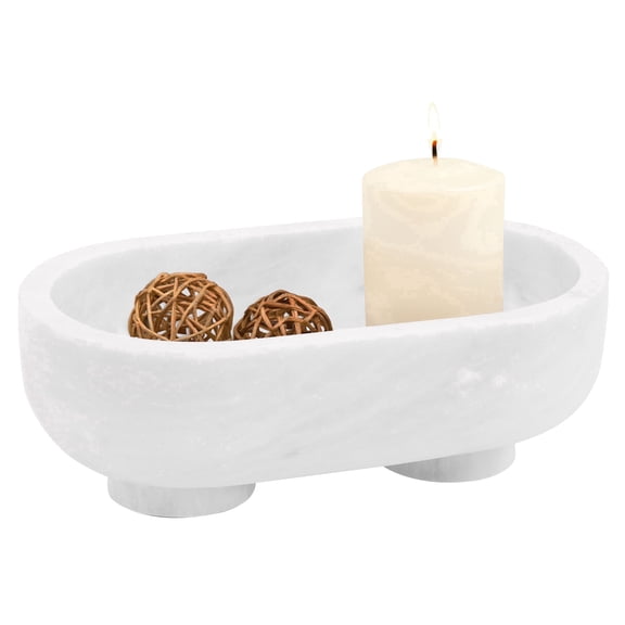 Radicaln Marble Oval Bowl With Stand 10" Inches White Handmade Key Bowl For Entryway Table, Ideal Decorative Bowl, Candy Dish & Candle Bowl, Marble Fruit Bowls