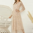 thumbnail image 4 of Jdlsppl Women's Sequins Dresses Long Sleeve Evening Gown Mesh Date Night Fringed Elastic Waist V Neck Apricot Small, 4 of 5
