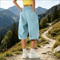 thumbnail image 6 of Bloomae Womens Hiking Capri Pants Lightweight Quick Dry Casual Fall Adjustable Drawstring Elastic Waist Baggy Ruched Hem Cropped Trousers with Pockets, 6 of 7