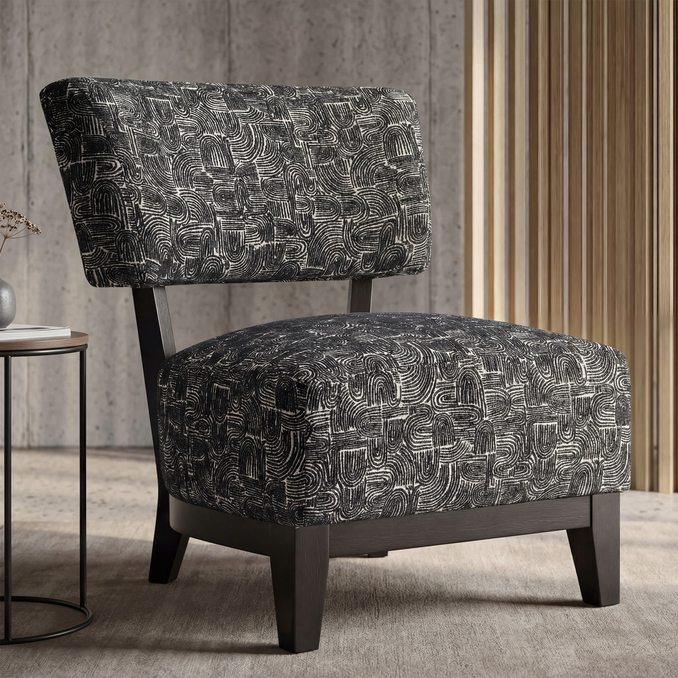 Aenkyo Contemporary Chenille Fabric Armless Accent Chair, Black
