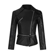 Fesfesfes Leather Jacket for Women Cool Faux Leather Jacket Long Sleeve Zipper Fitted Coat Fall Short Jacket