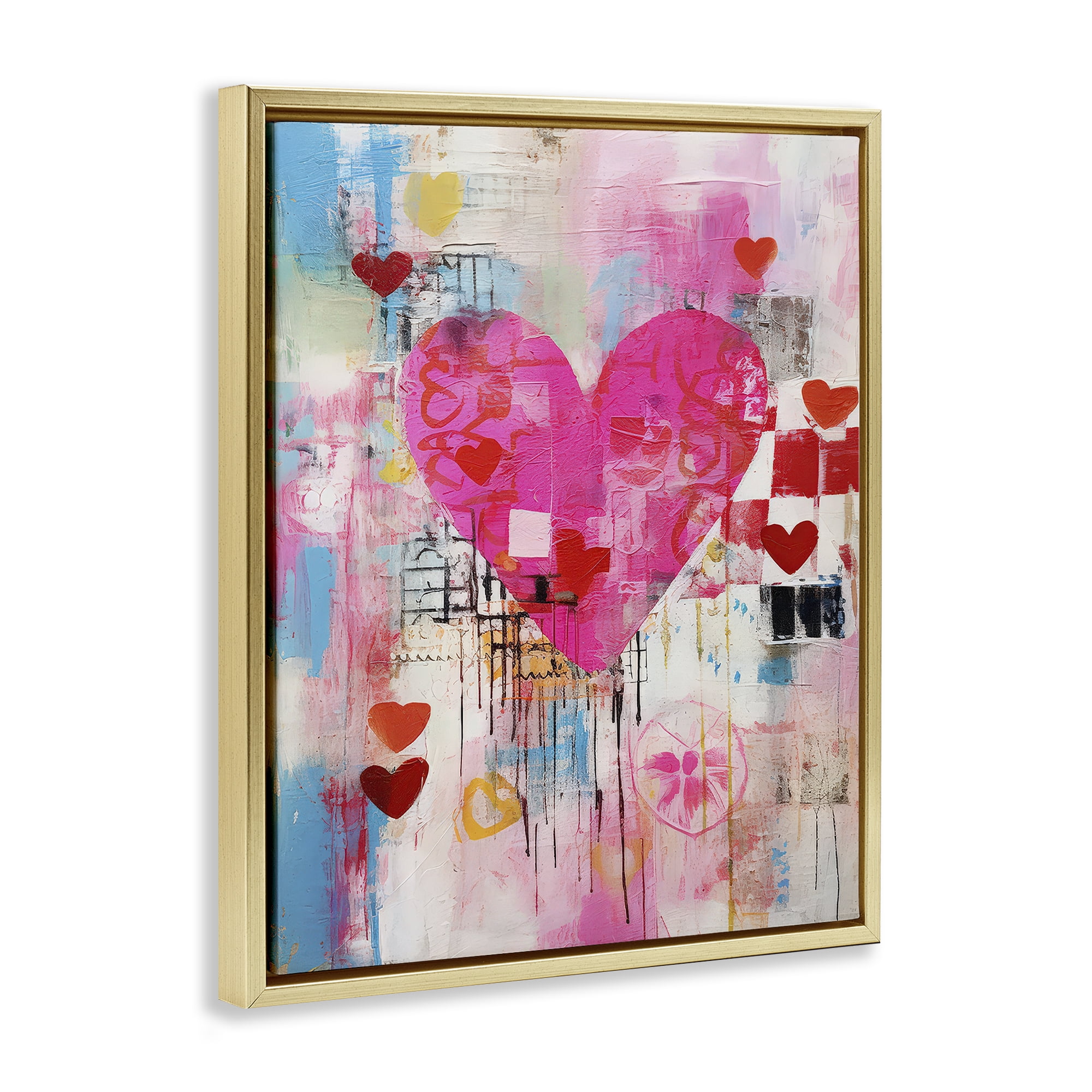 Stupell Industries Whimsical Romance Heart Pattern Abstract Painting Gold Floater Framed Canvas Art Print Wall Art, 17 x 21