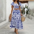 thumbnail image 2 of DHFJKG 2 Piece Skirt Sets For Women Boho Beach Vacation Clothes Summer Outfits Casual Short Sleeve Square Neck Crop Top Maxi Skirts Set Resort Wear Soft Outfit, 2 of 4