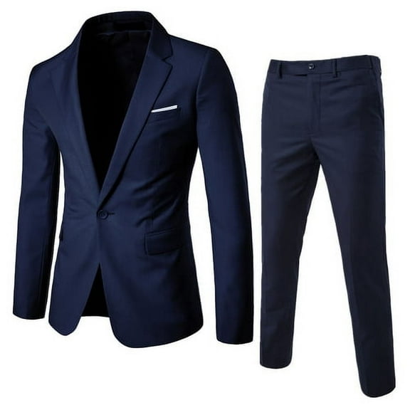 Skymirror 2Pcs/Set Men Business Blazer Suit Pants Set Lapel Long Sleeve Single Button Pockets Suit Coat Slim Fit Long Pants Workwear