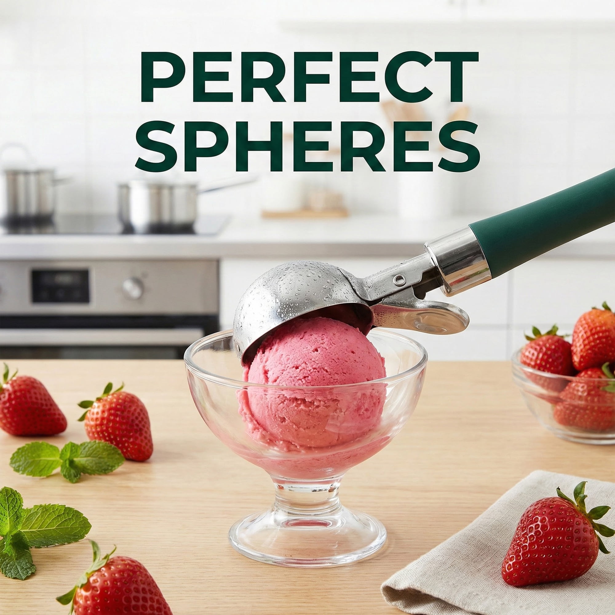 Unique Bargains Stainless Steel Ice Cream Scoop with Ergonomic Handle Dark Green