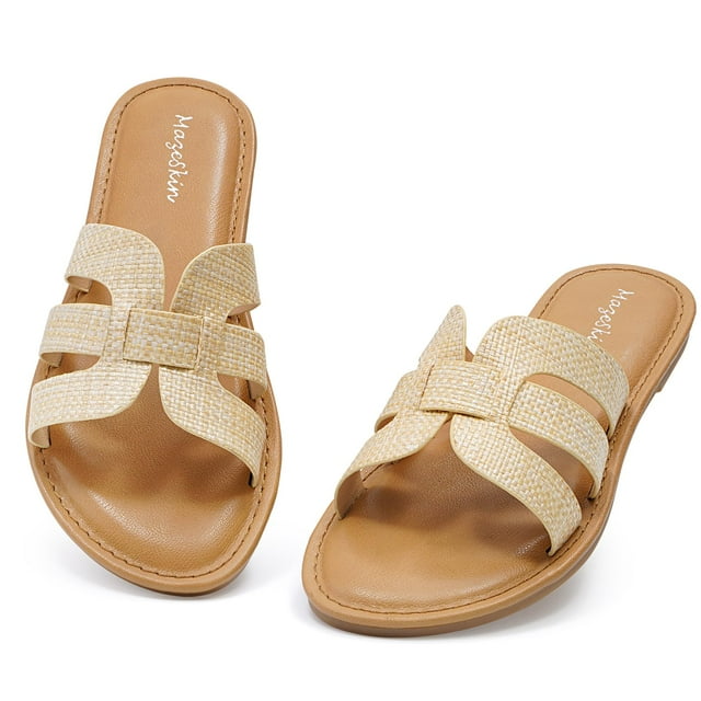 Sandalias Mazeskin de espuma viscoelástica con banda en H para mujer, rafia, talla 38