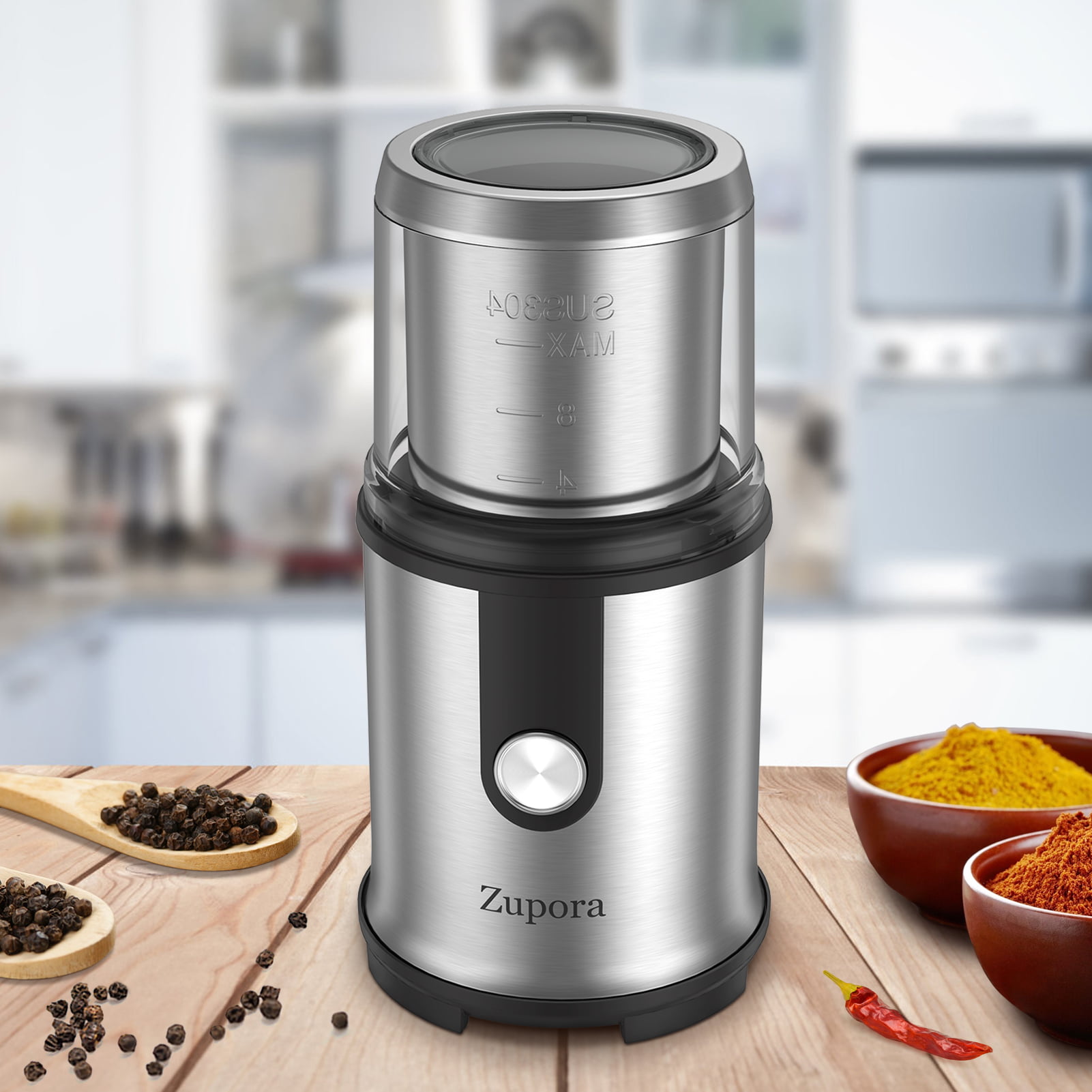 Clear Lid Sugar 50g/8 Cups Gevi 150W Spice Grinder with Stainless Steel Blade & Bowl Black Coffee Grinder Electric Grains One-Touch Control Coffee Bean Grinder for Nuts