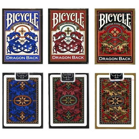 Set of 3 Decks Bicycle Dragon Back Standard Poker Playing Cards Red Blue &