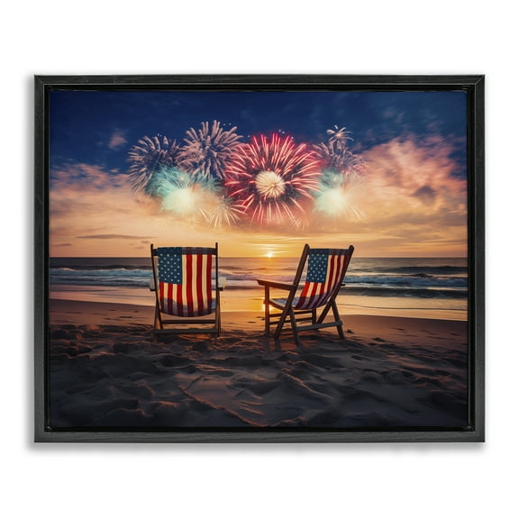 Stupell Industries Summer Fireworks at Beach Americana Photography Black Floater Framed Canvas Art Print Wall Art, 21 x 17