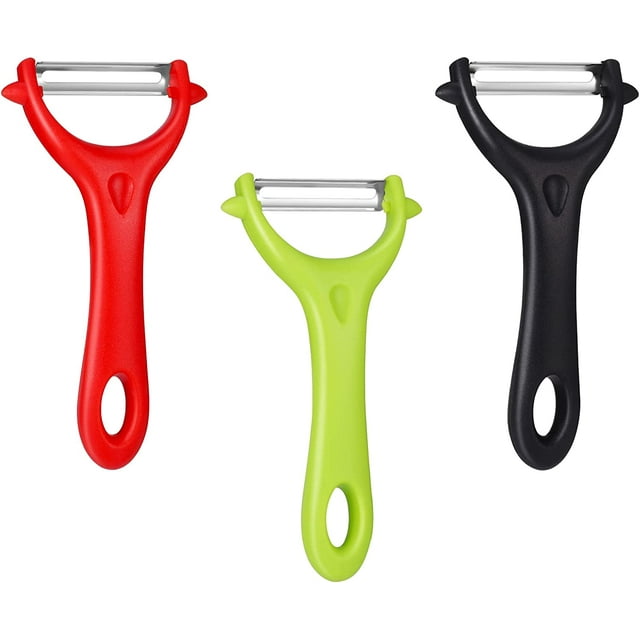 3 peladores de verduras de acero inoxidable, pelador de verduras manual, pelador de patatas, pelador de cocina universal para frutas, manzanas, zanahorias (negro, rojo, verde) TUNC Sencillez
