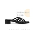 thumbnail image 3 of BLISSFUL STEP Square Toe Cross Strap Pearl Decor Chunky Heel Slide Sandals for Women Black 5.5, 3 of 6
