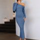 thumbnail image 4 of Vestido ajustado asimétrico con abertura lateral suéter de mujer vestido a media pierna traje diario básico, 4 of 6