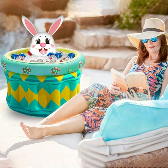 EGNMCR Easter Decorations, Easter Ornaments, Easter Gifts Inflatable Easter Bunny Ice Bucket Beverage Cooler Summer Iced Beverage Ice Bucket Easter Eggs Gift PVC Storage Bucket P VC ice pail